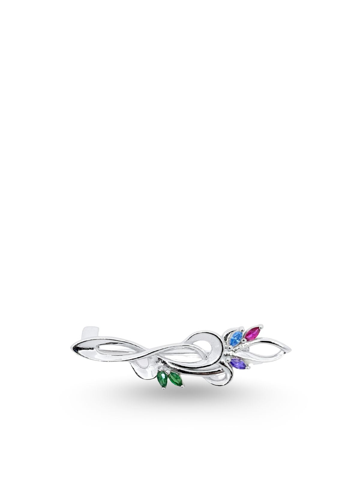 Spiralförmige Silberbrosche mit bunten Steinen 3,3 x 0,9 cm – Oya Silver