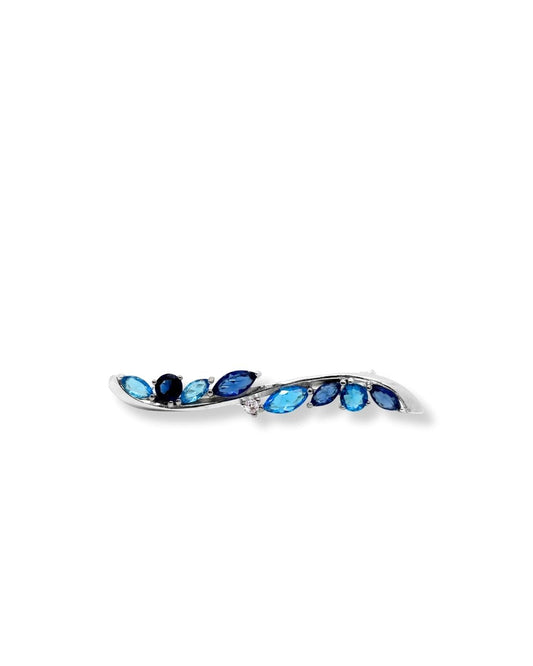 Elegante Silberbrosche mit Saphir und Aquamarin 0,7 x 4,5 cm – Oya Silver