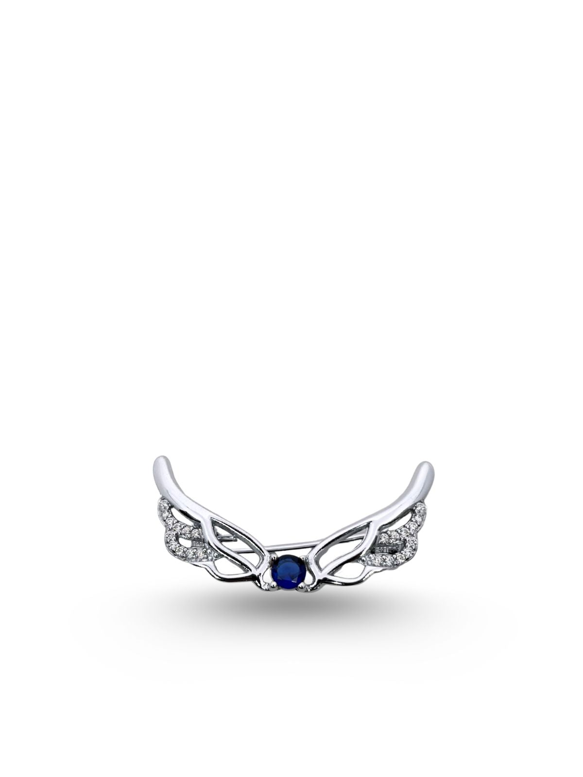 Engelsflügel-Brosche aus Silber mit Saphir 3 x 1,7 cm – Oya Silver