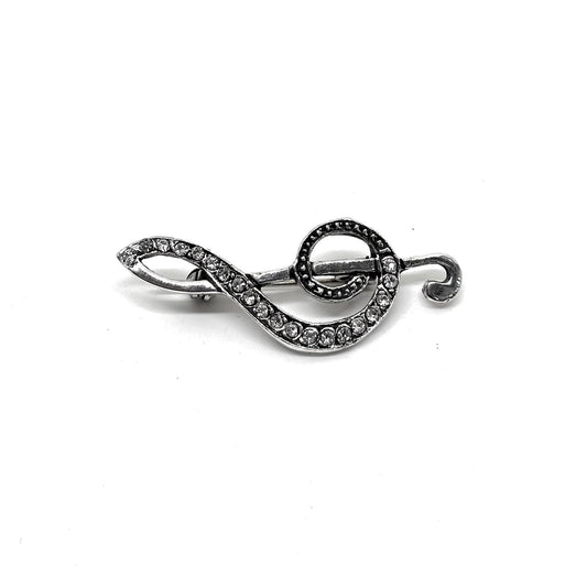Violinschlüssel-Brosche aus Silber mit Zirkon 2 x 5 cm – Oya Silver