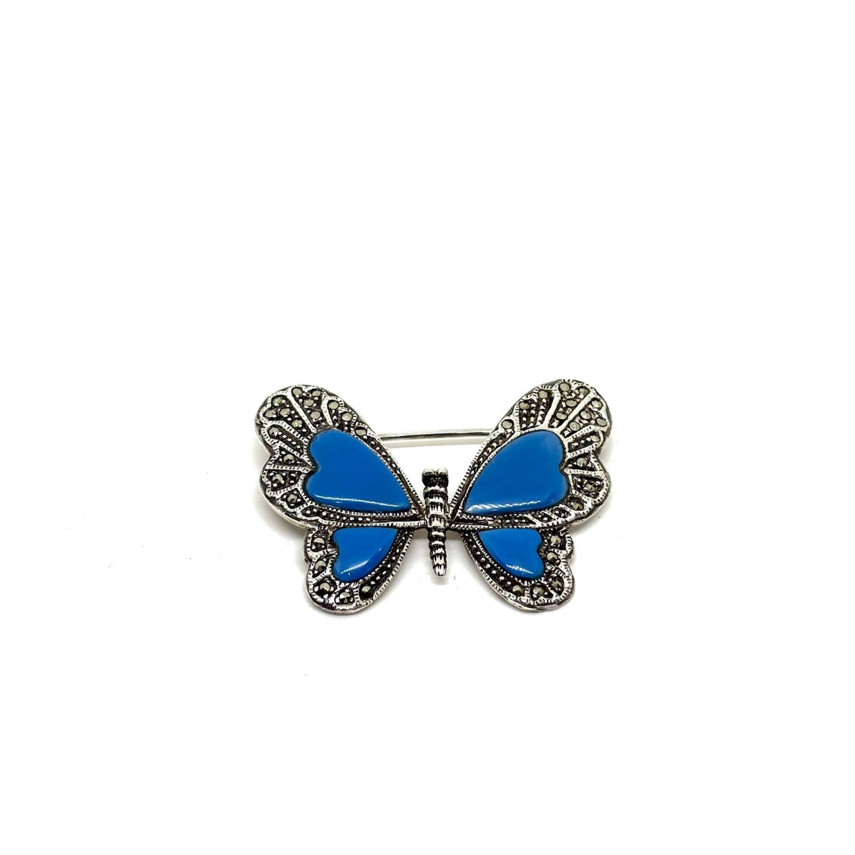 Schmetterlingsbrosche aus Silber mit Türkis und Markasit – Oya Silver