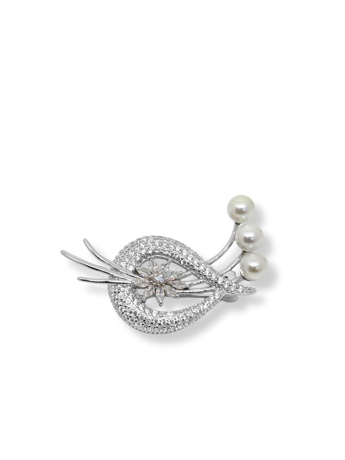 Blumenbrosche aus Silber mit Perle und Steinen 2,5 x 4 cm – Oya Silver