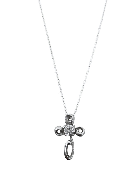 Minimalistische Kreuz-Halskette aus Silber mit Solitärstein – Oya Silver