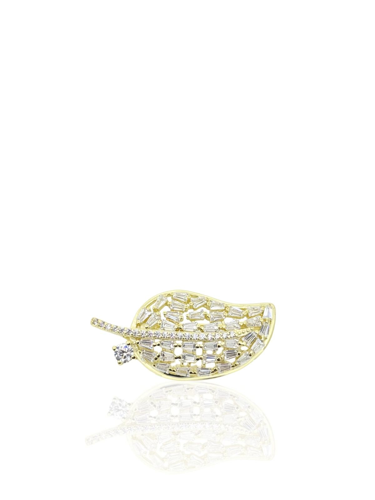 Blattbrosche aus Silber mit Zirkon- und Baguette-Steinen 2,9 x 1,4 cm – Oya Silver