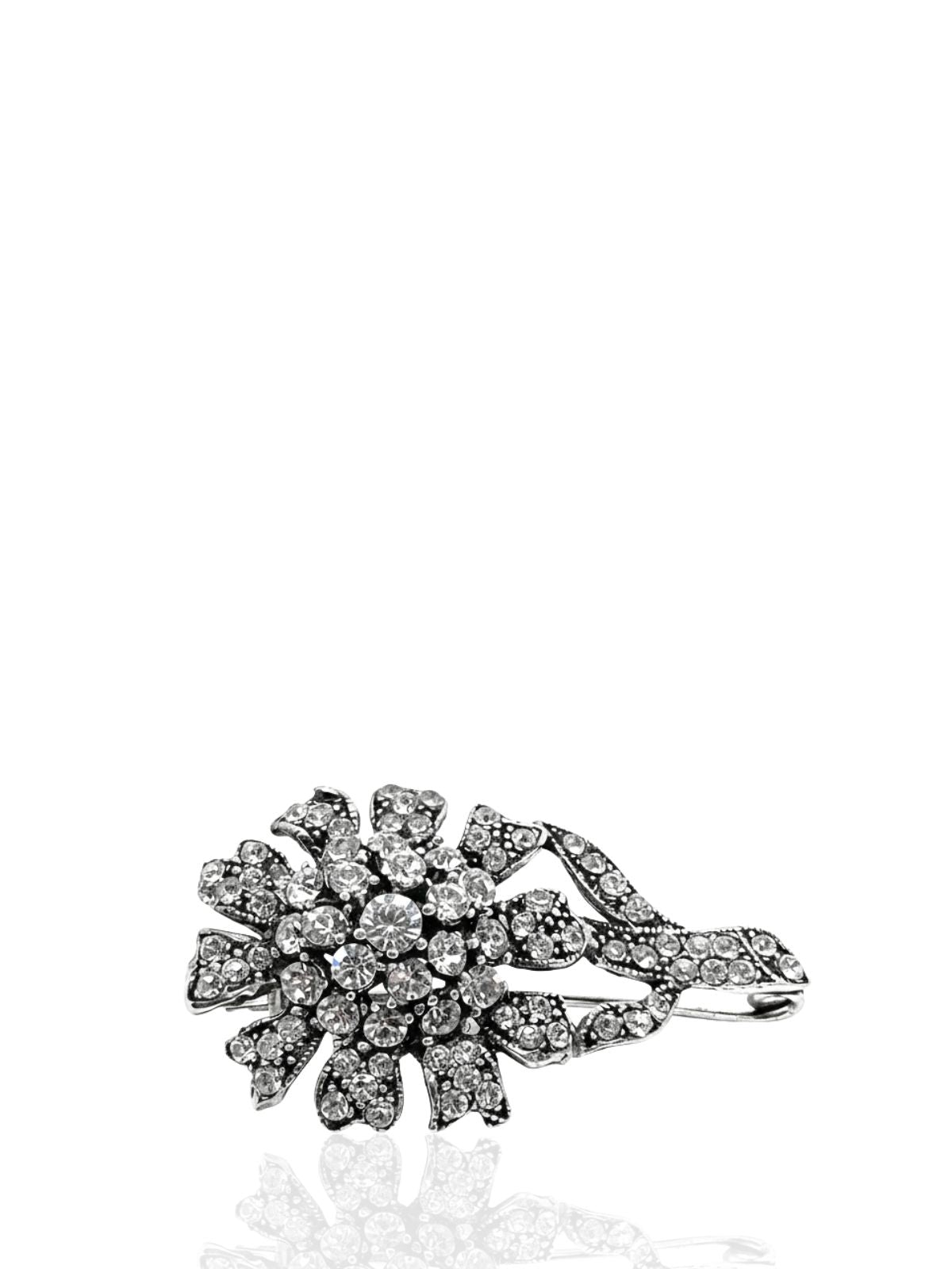 Blumenstrauß-Brosche aus Silber mit weißen Zirkonsteinen – Oya Silver
